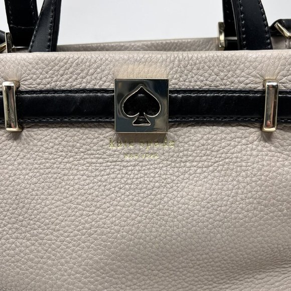 Kate Spade Houston Street  Taupe‎ Cream Two Tone Handbag Black / Silver Accent - Picture 7 of 14